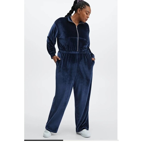 FABLETICS Vanessa Hudgens Velour Wide Leg Jumpsuit Royal Blue Plus Size 3X - Picture 2 of 12